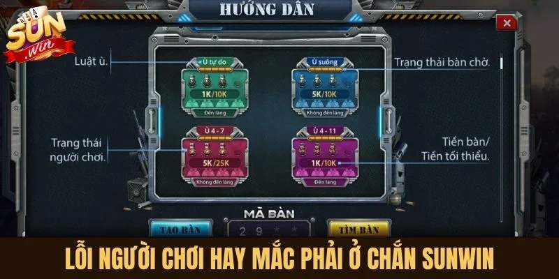 Lỗi người chơi hay mắc phải ở Chắn Sunwin